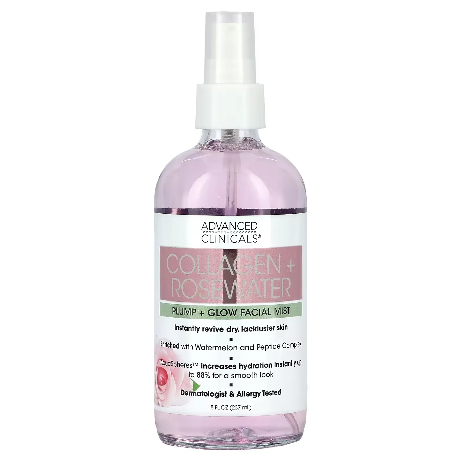 Collagen + Rosewater,  Plump + Glow Facial Mist, 8 fl oz (237 ml)