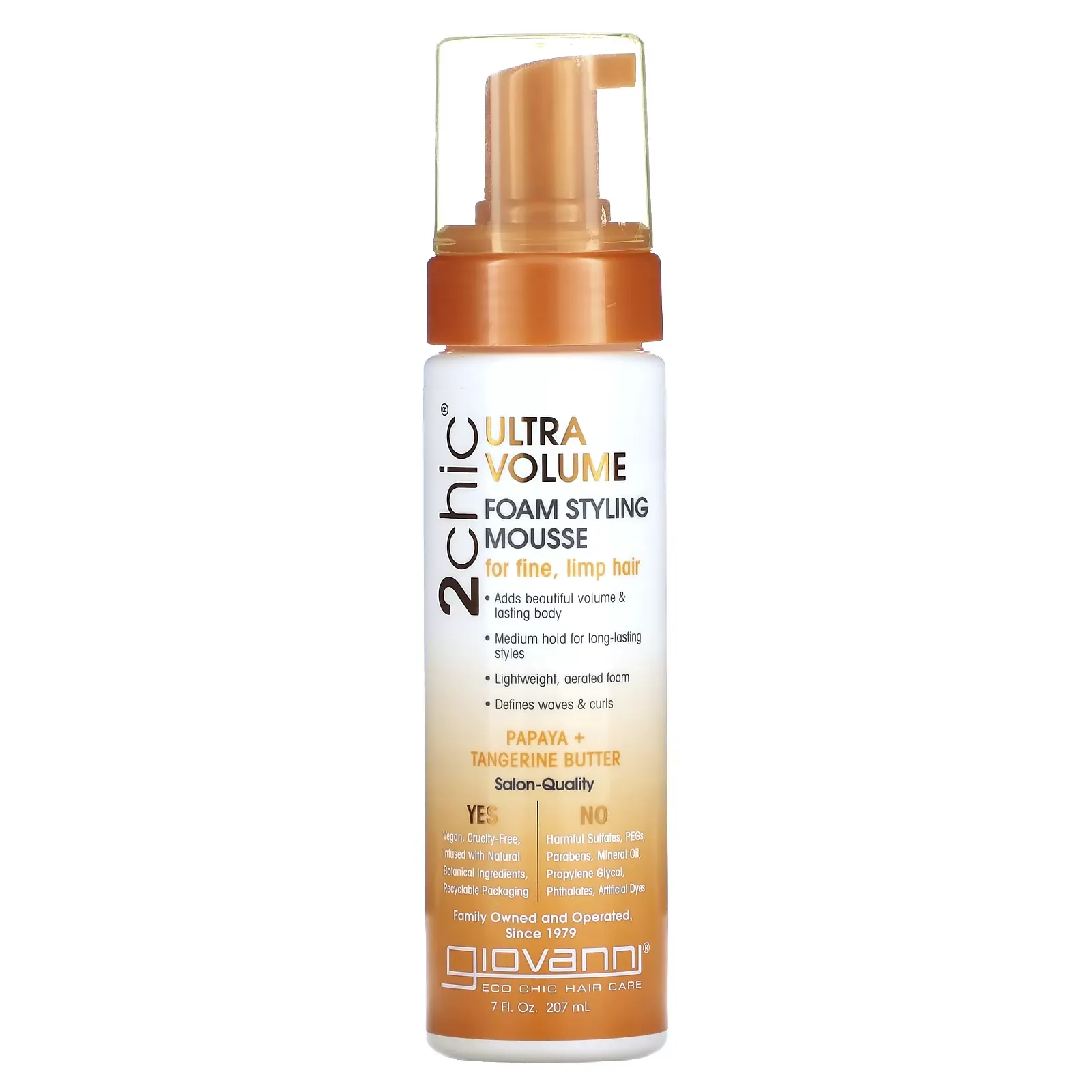 2chic, Ultra-Volume Foam Styling Mousse, For Fine, Limp Hair, Papaya + Tangerine  Butter, 7 fl oz (207 ml)