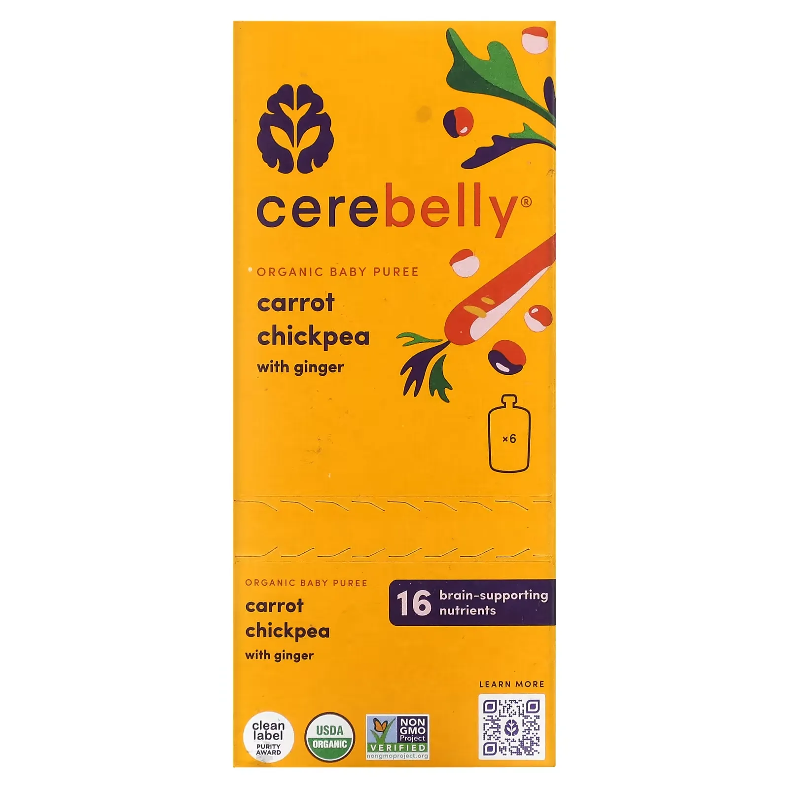 Organic Baby Puree, Carrot Chickpea with Ginger, 6 Pouches, 4 oz (113 g) Each