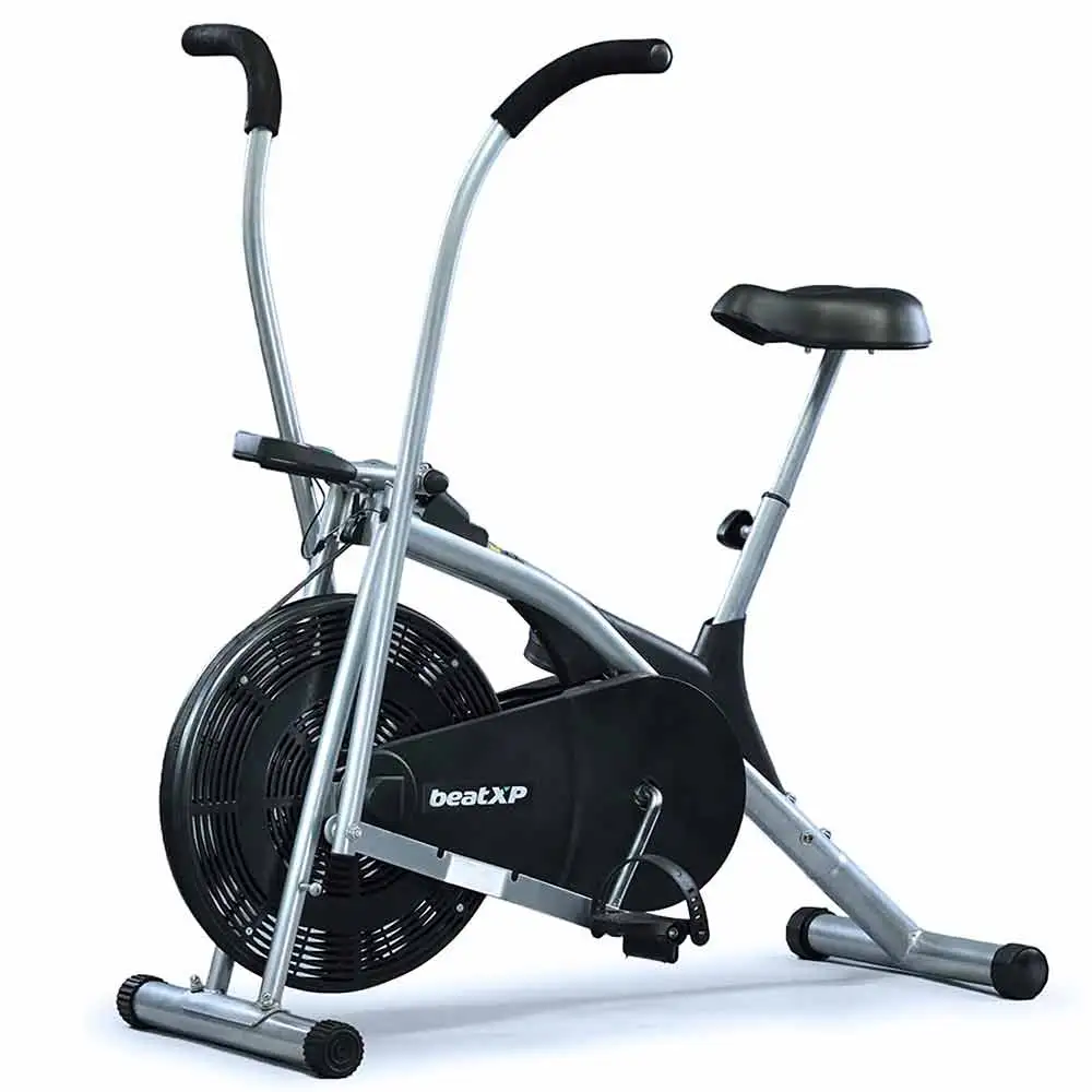 beatXP Typhoon Legacy 1CM Air Bike Exercise Cycle with Adjustable Cushioned Seat, Moving Handles & Curve Frame (Black & Grey)