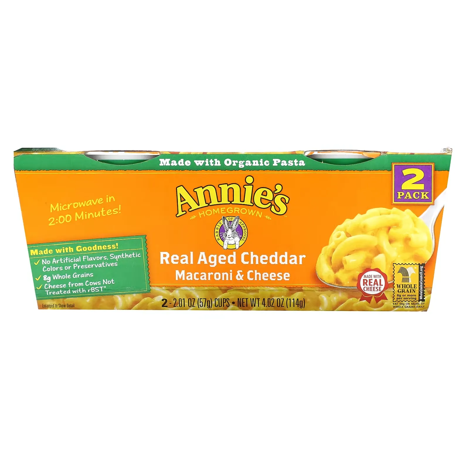 Macaroni & Cheese, 2 Pack, Real Aged Cheddar, 2- 2.01 oz (57 g) Each Cup