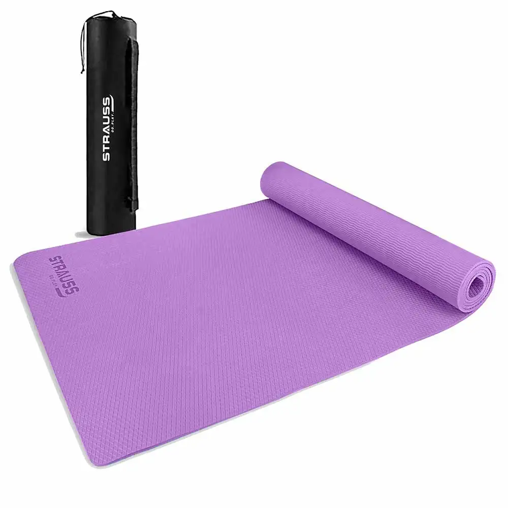 Strauss Anti Skid EVA Yoga Mat with Carry Bag,  Purple  8mm