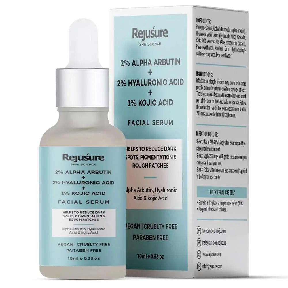 Rejusure Alpha Arbutin + Hyaluronic Acid + Kojic Acid Face Serum,  10 ml  for Dry & Sensitive Skin