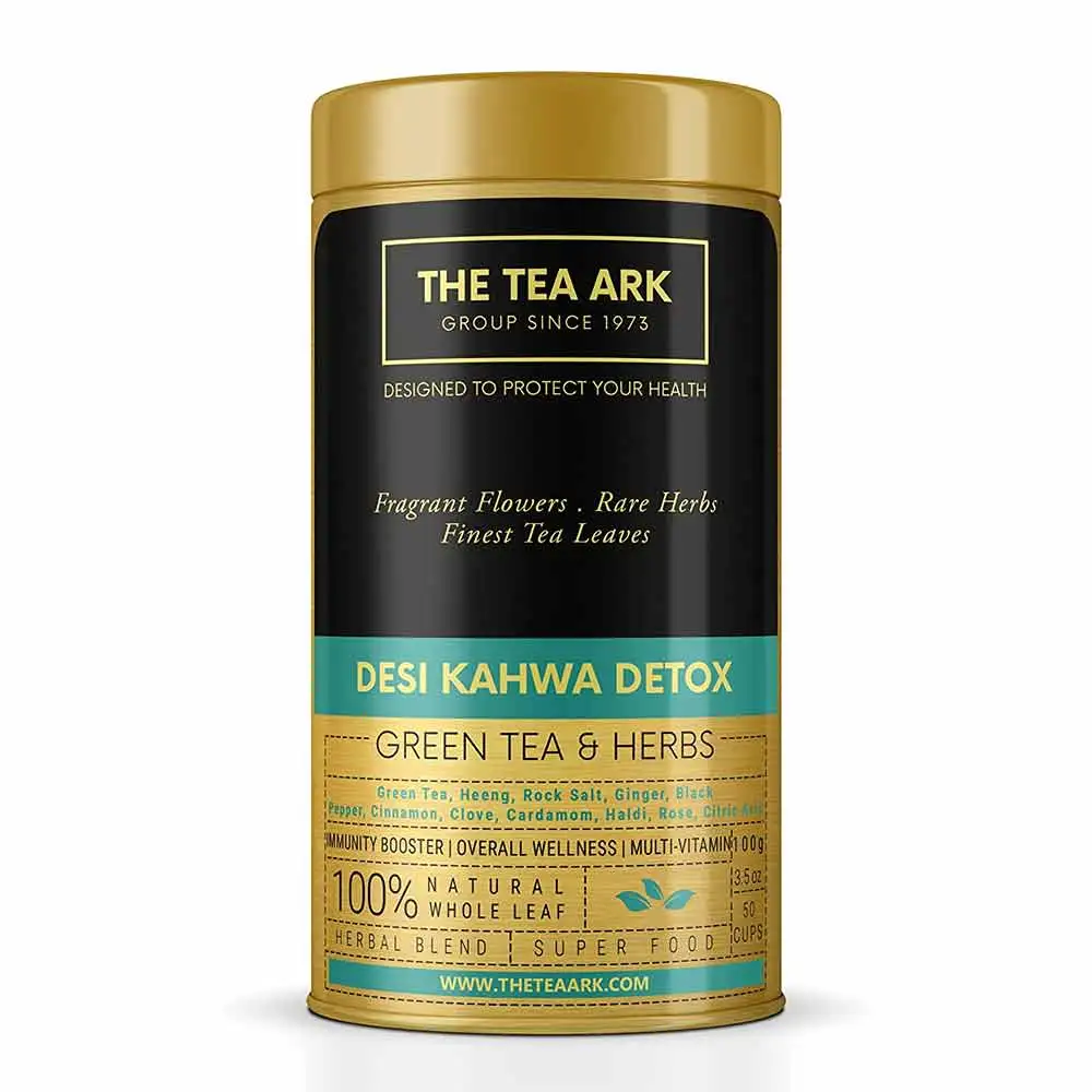 The Tea Ark Desi Kahwa Detox Green Tea & Herbs,  100 g  100% Natural - Tin