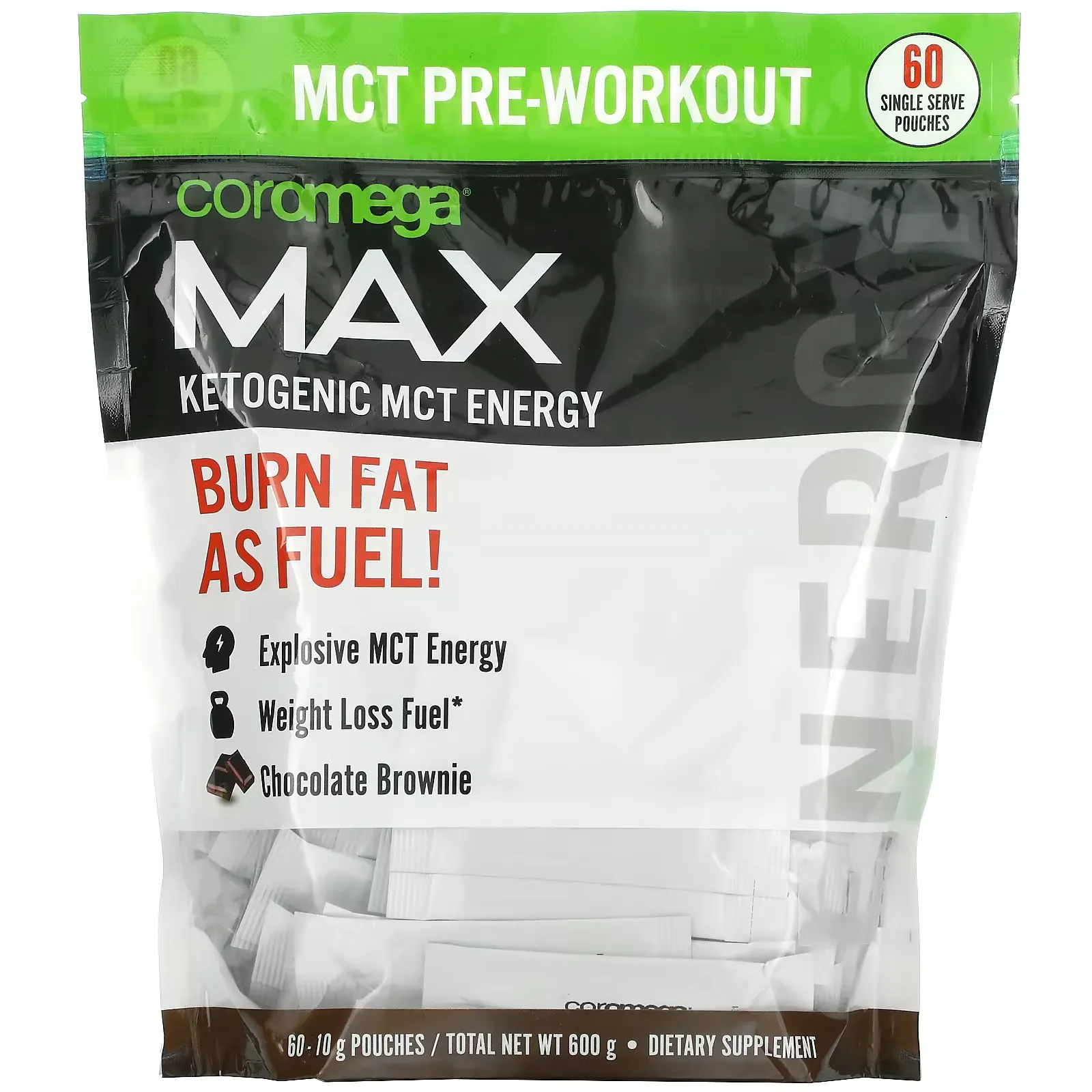 Max Ketogenic MCT Energy, Chocolate Brownie,  60 Single Serve Pouches, (10 g) Each