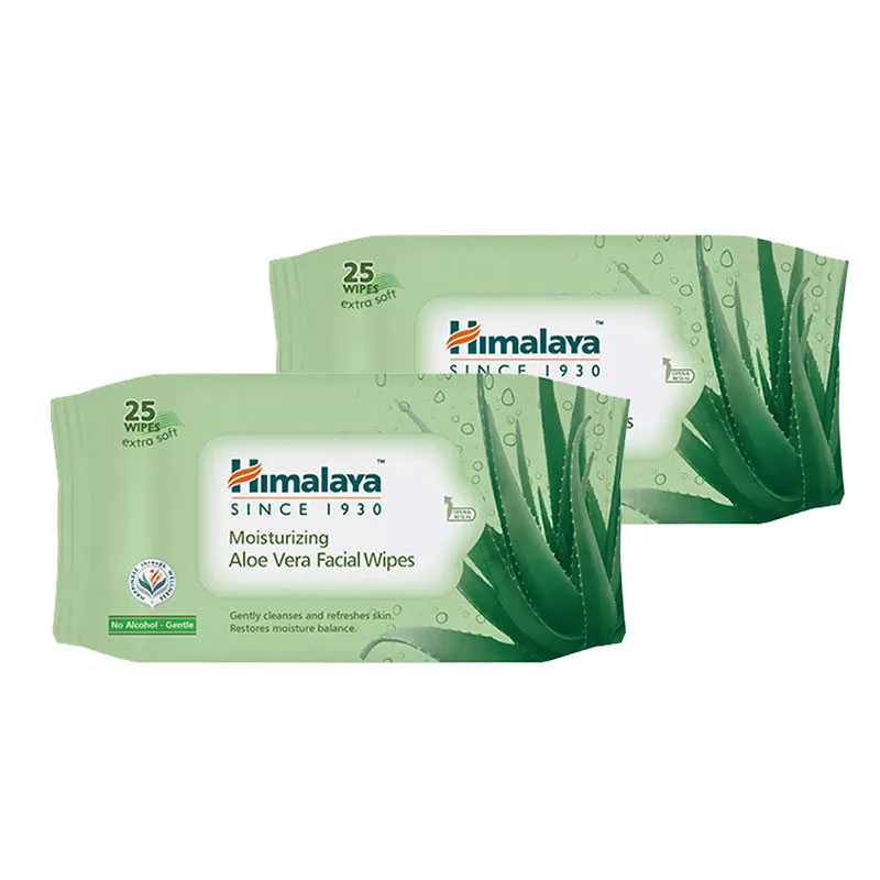 Himalaya Moisturising Aloe Vera Facial Wipes Combo (25 Wipes) (Pack of 2)