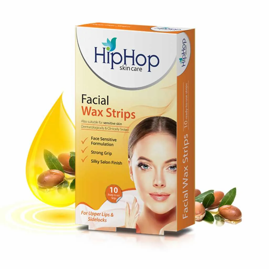 HipHop Facial Wax Strips with Argan Oil - Upper lip & Sidelocks (10 Strips)