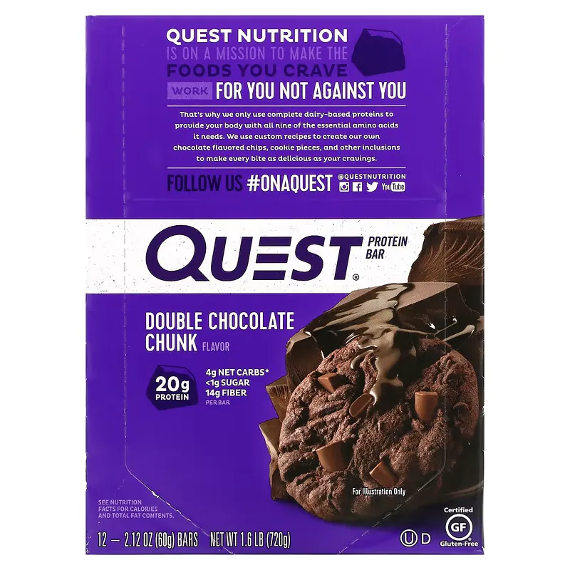 Protein Bar, Double Chocolate Chunk, 12 Bars, 2.12 oz (60 g) Each