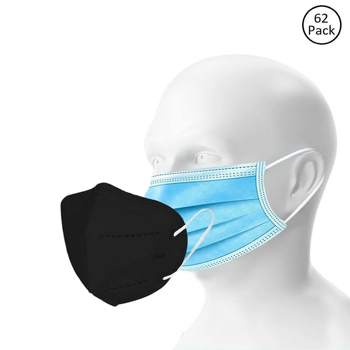 OOMPH Double Mask Set of 50 Disposable & 12 Kn95/N95 Mask