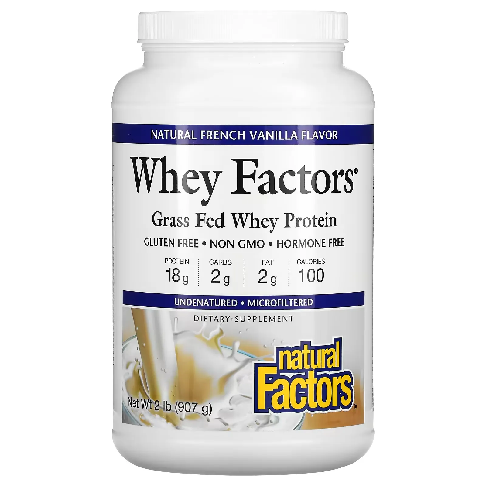 Whey Factors, Grass Fed Whey Protein, Natural French Vanilla Flavor, 2 lb (907 g)