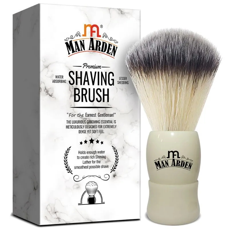 Man Arden Royal White Premium Shaving Brush With Ultra Soft & Absorbent Bristles Long Handle