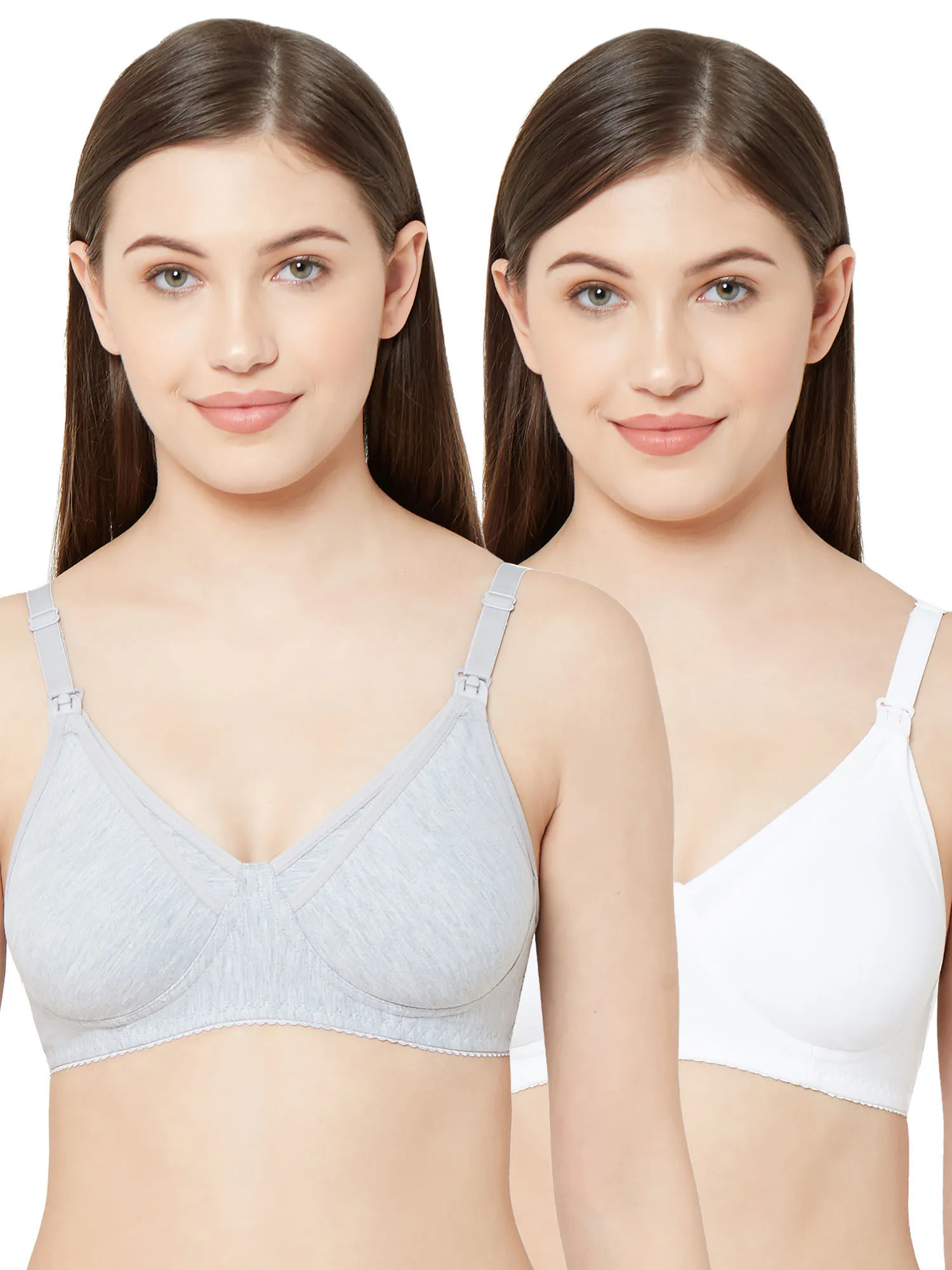 Juliet Womens Non Padded Non Wired Feeding Bra Combo Mold Feed White Grey (36C)