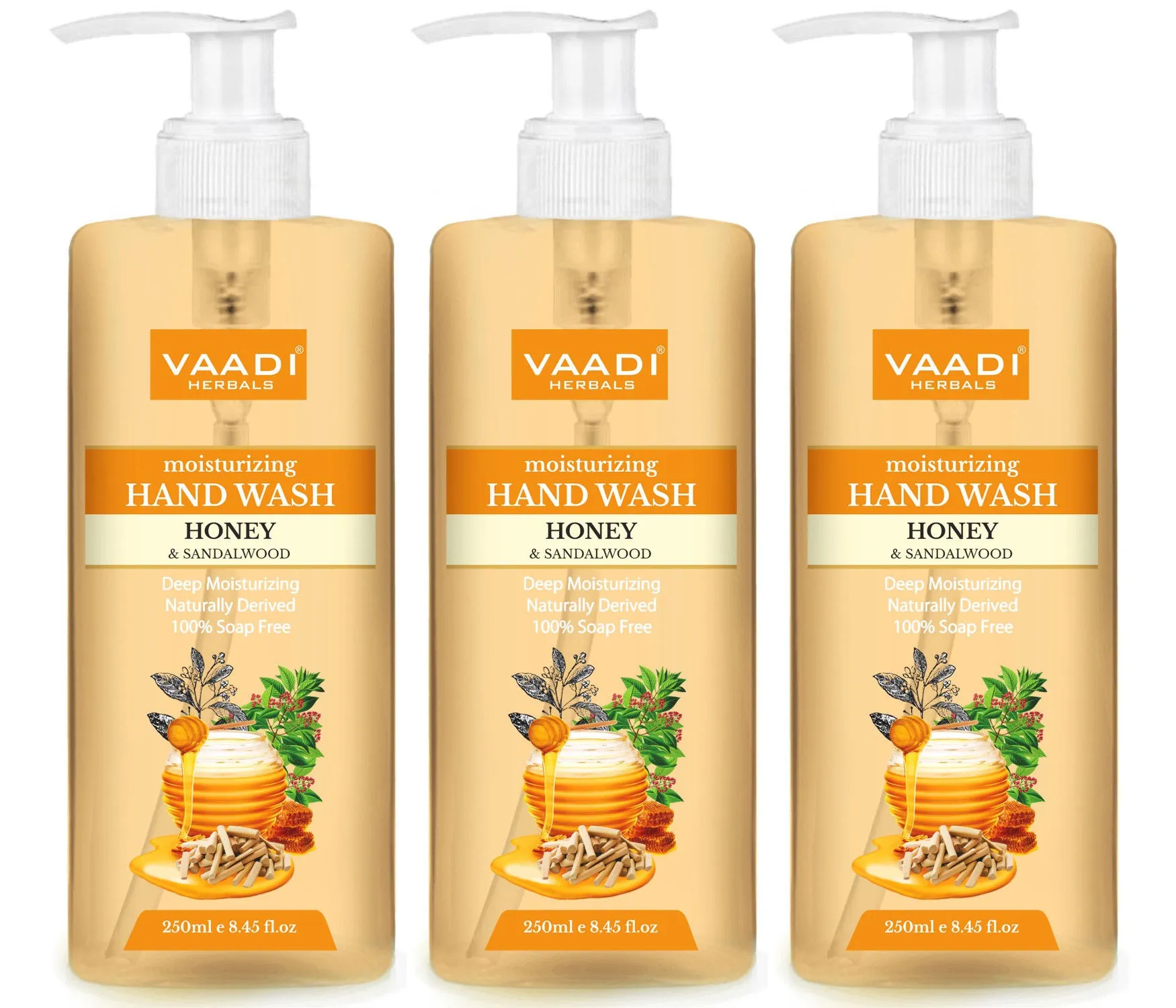 Vaadi Herbals Deep Moisturizing Honey & Sandal Hand Wash - Pack of 3(250 ml x 3)