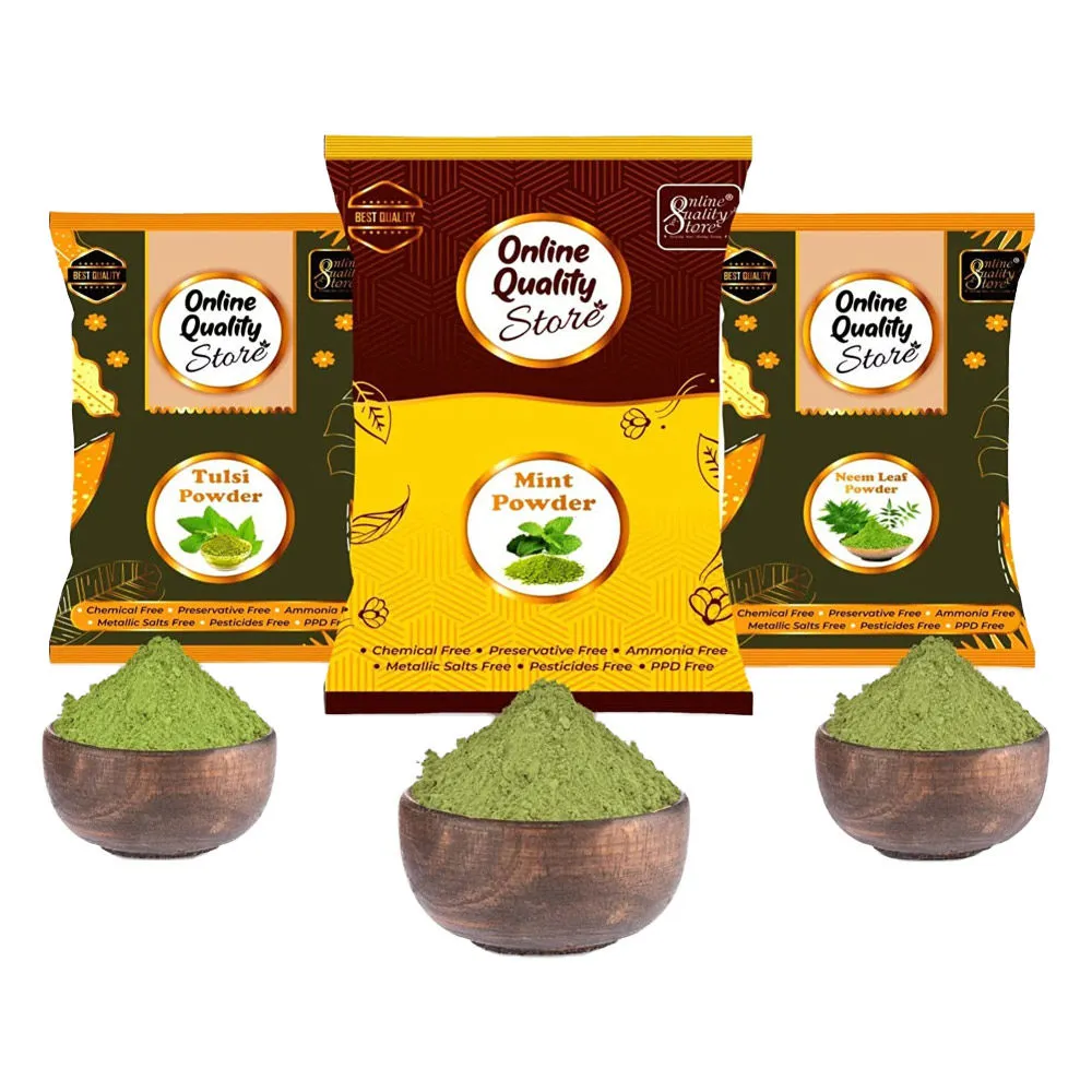 Online Quality Store Neem Powder, Tulsi Powder & Mint Powder for Hair & Skin