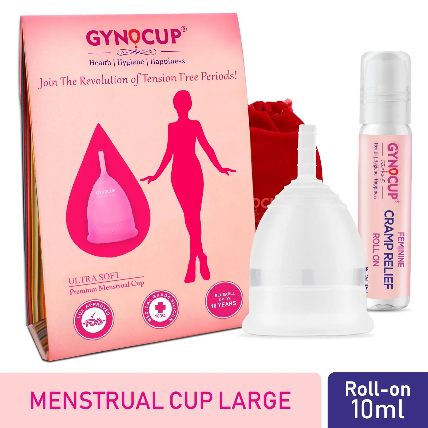 GynoCup Menstrual Cup For Women Transparent Large Size With Cramp Relief (Combo)