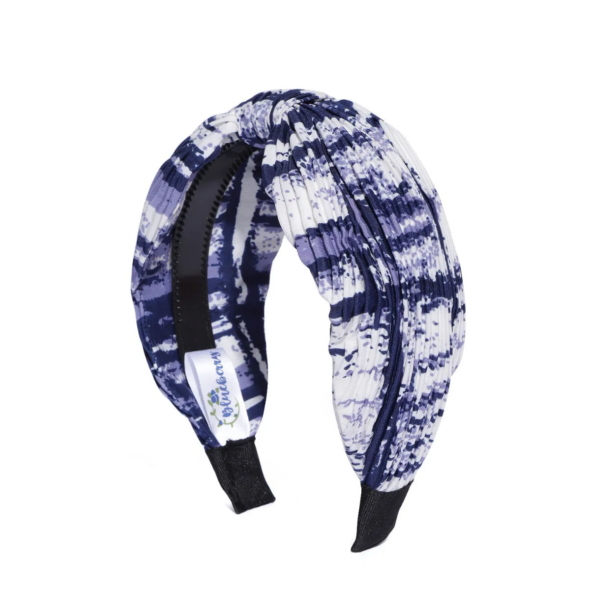 Blueberry Blue & White Printed Pleated Knot Hairband