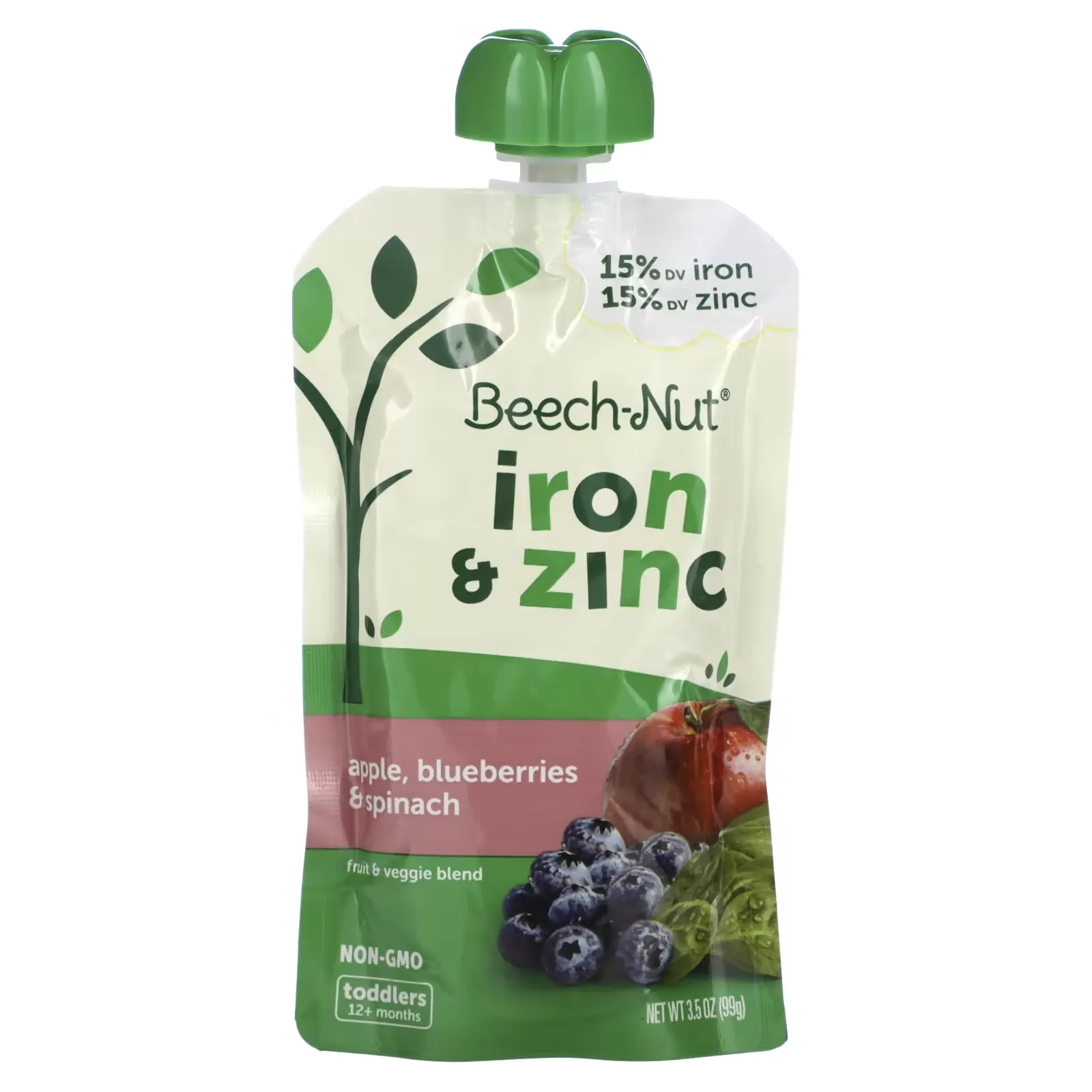 Fruit & Veggie Blend, Iron & Zinc, 12+ Months, Apple, Blueberries & Spinach, 3.5 oz (99 g)