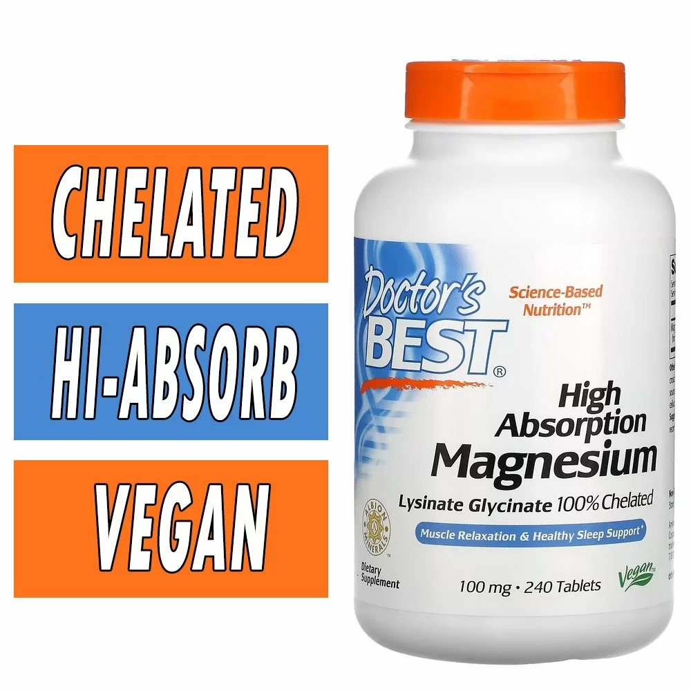 Doctor's Best High Absorption Magnesium - 100% Chelated - 100 mg - 240 Tablets