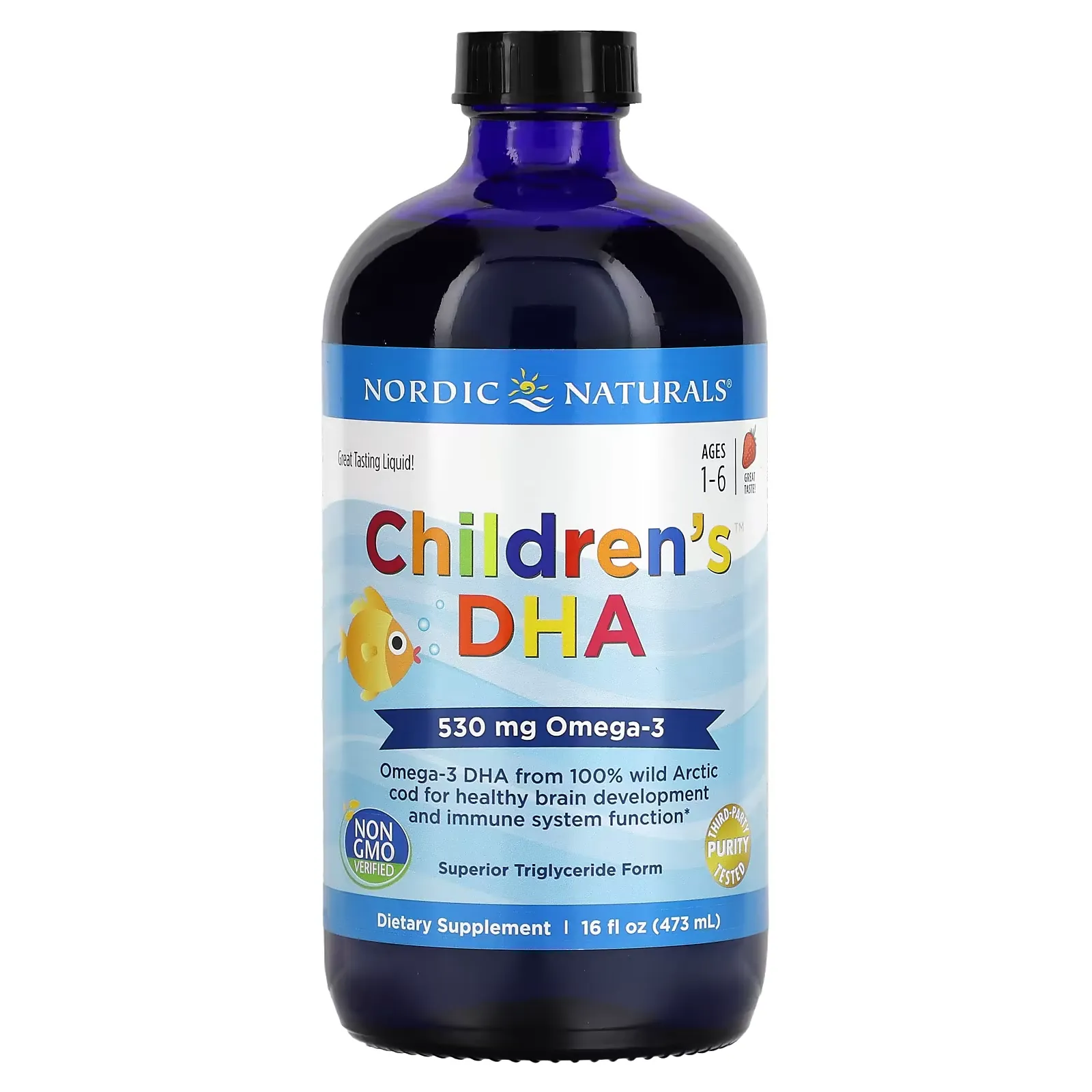 Children's DHA, Ages 1-6, Strawberry, 530 mg, 16 fl oz (473 ml)