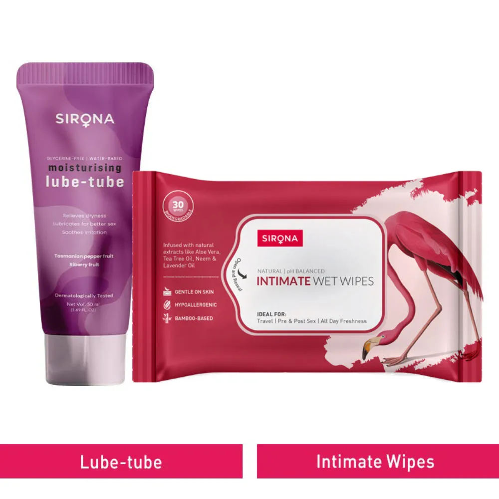 Sirona Glycerine Free Natural Lubricant Gel with Intimate Wet Wipes (10 Wipes)