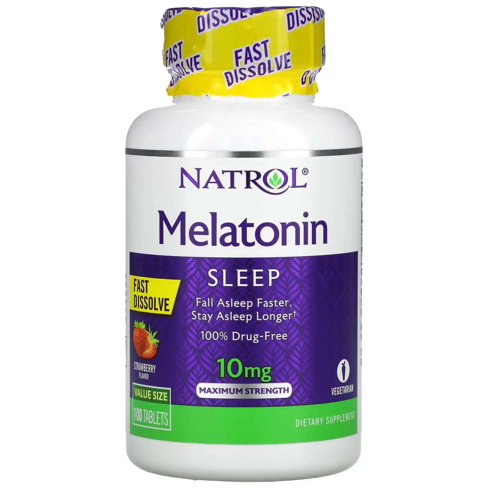 Melatonin, Fast Dissolve, Maximum Strength, Strawberry, 10 mg, 100 Tablets