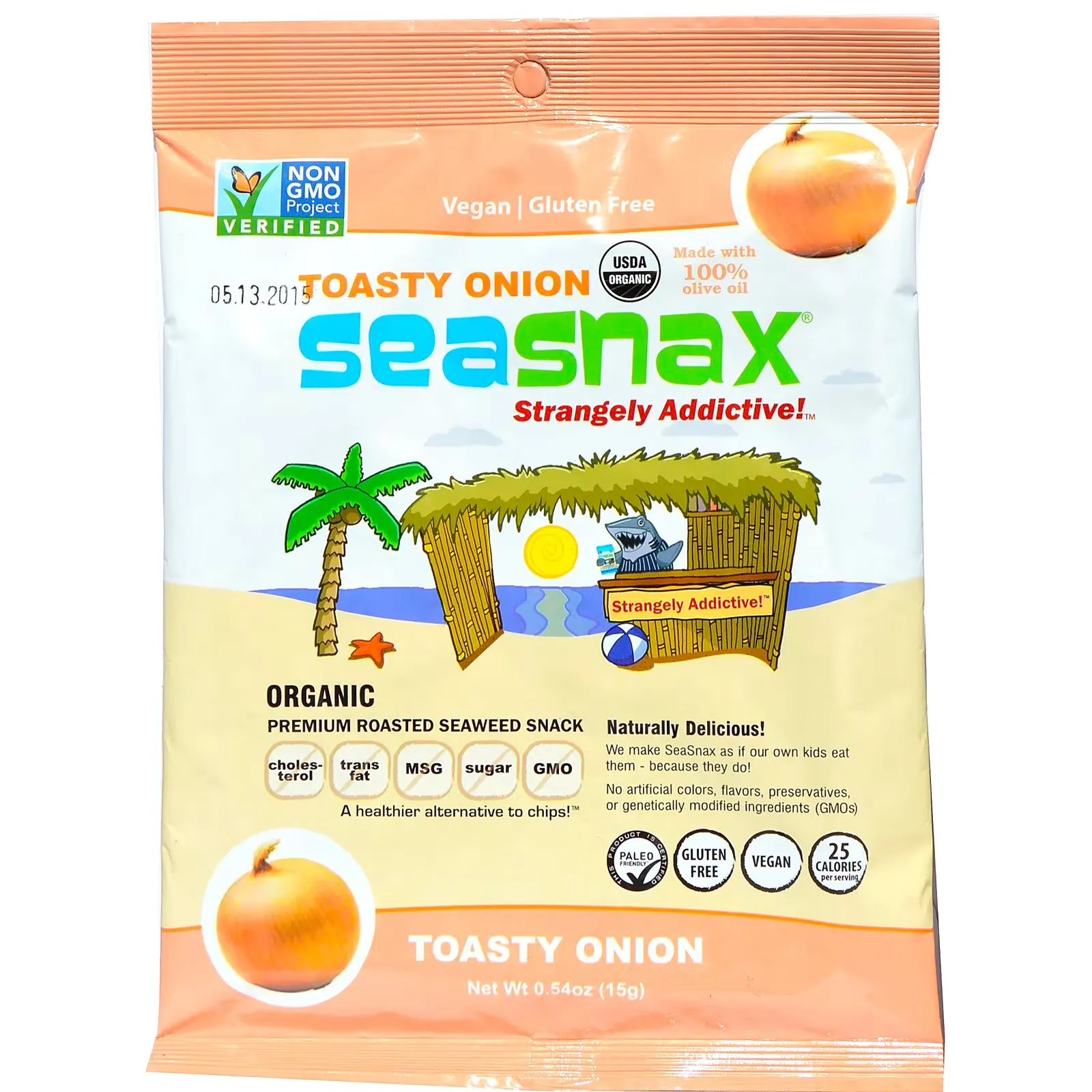 Organic Premium Roasted Seaweed Snack, Toasty Onion, 0.54 oz (15 g)