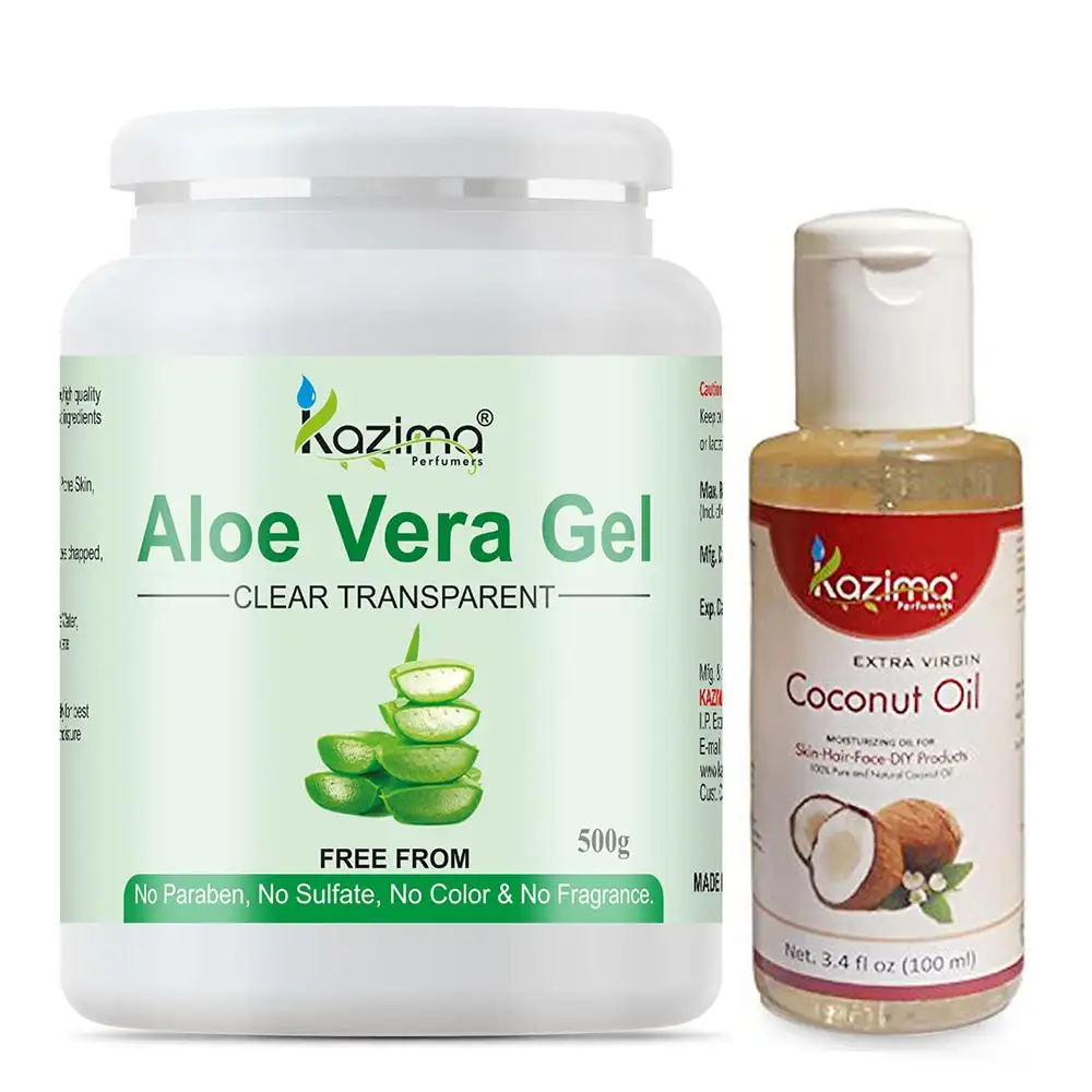 Kazima Aloe Vera Gel 500 gm & Coconut Oil 100 ml Combo,  2 Piece(s)/Pack  All Skin Type