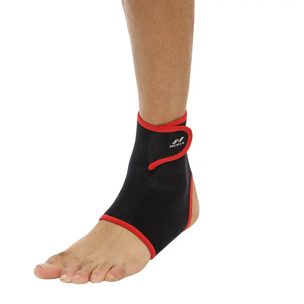 Nivia Orthopedic Ankle Support Slip-In with Velcro (RB-15),  Black-Red  Small