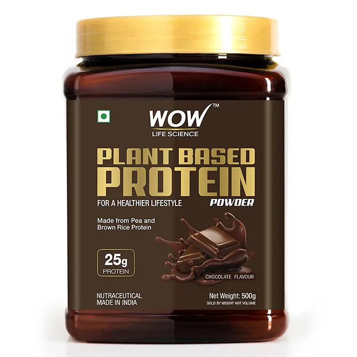 WOW Life Science Plant Protein Powder From Pea & Brown Rice Protein -chocolate Flavour(500gm)