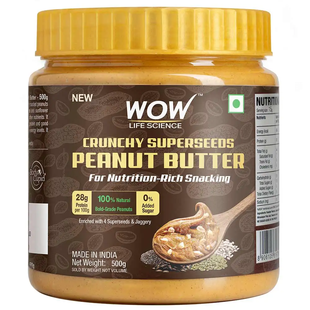 Wow Life Science Superseeds Peanut Butter,  500 g  Crunchy