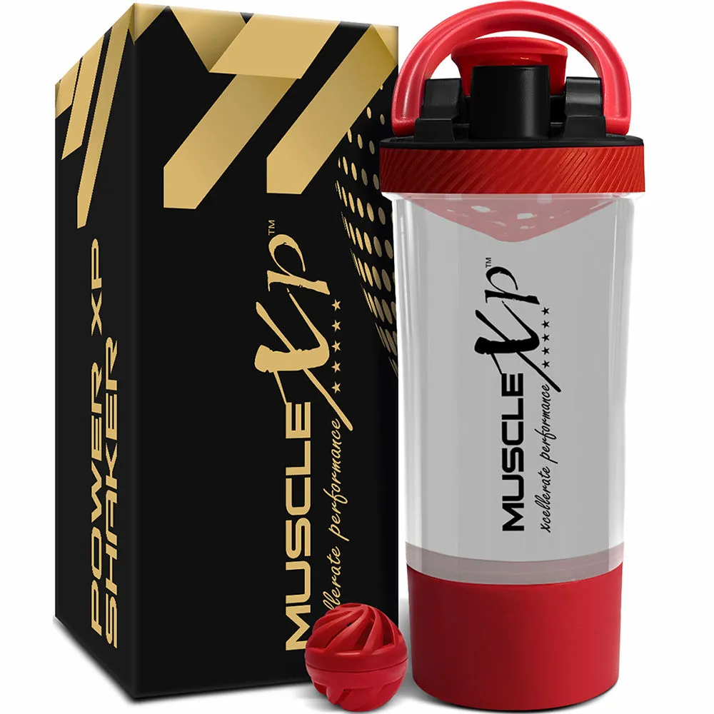 MuscleXP Gym Power XP Shaker Shaker Blender BPA Free Material Sipper Bottle - Transparent & Red