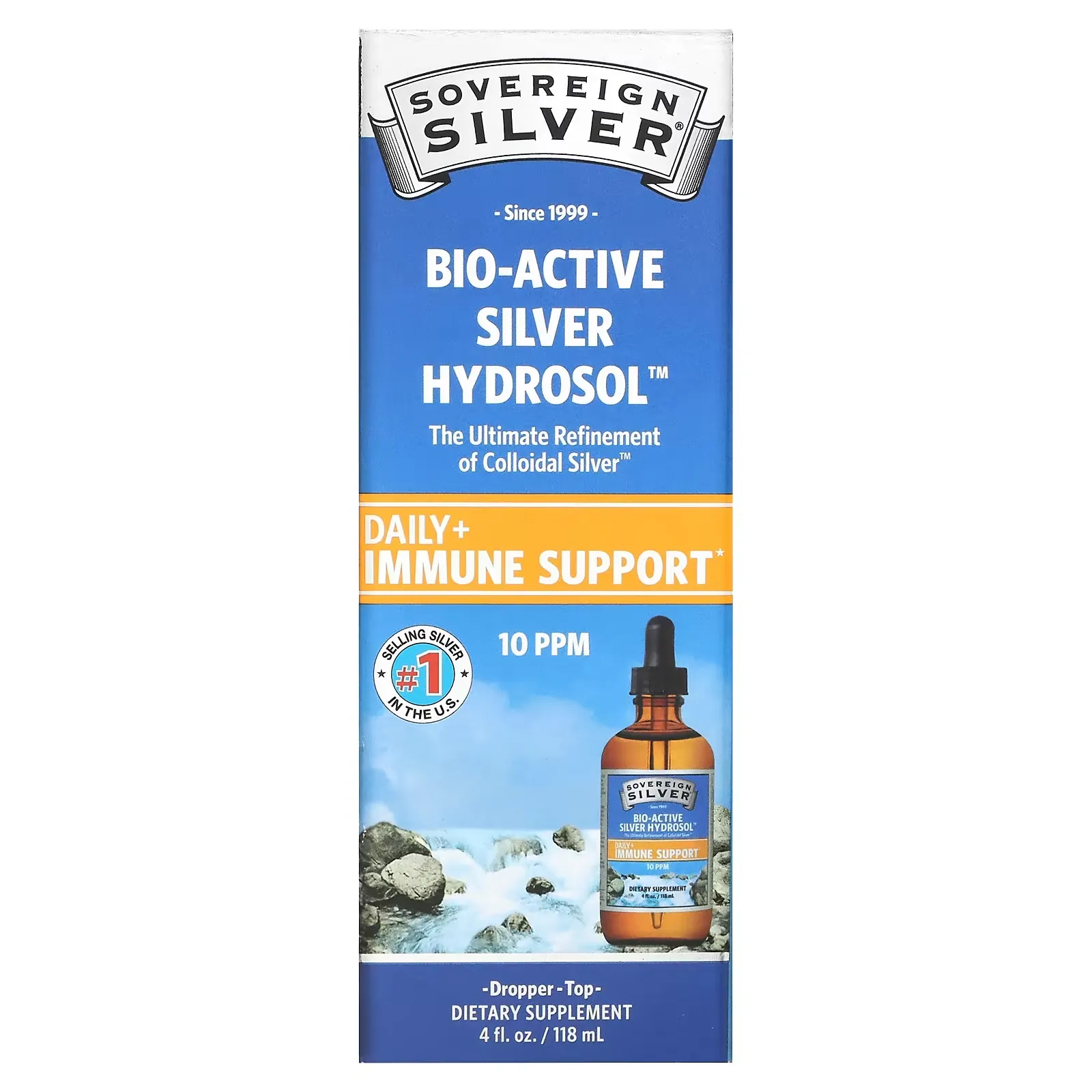 Bio-Active Silver Hydrosol Dropper-Top, Daily + Immune Support, 10 ppm, 4 fl oz (118 ml)