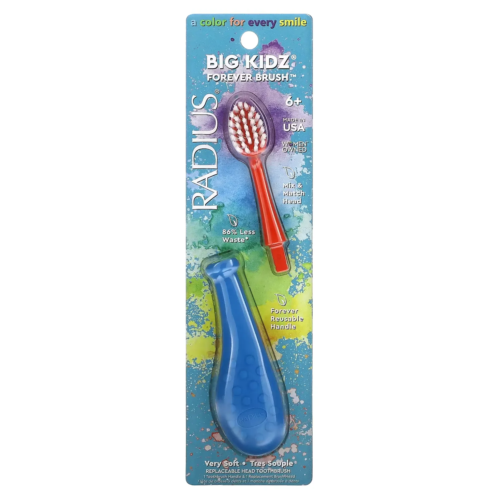 Big Kidz Forever Brush, 6+, Very Soft, 1 Toothbrush Handle + 1 Replacement Brush Head