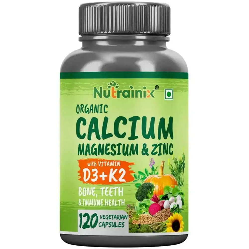 Nutrainix Organic Calcium, Magnesium & Zinc with Vitamin D3+K2,  Unflavoured  120 veggie capsule(s)