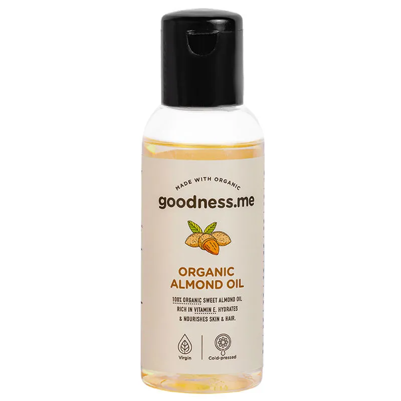 goodnessme 100% Organic Almond Oil - Virgin, Cold-Pressed, For Hair & Skin