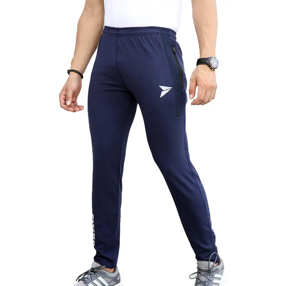 Fitinc Dobby Lycra Trackpant with Two Side Zipper Pockets,  Navy Blue  XXL