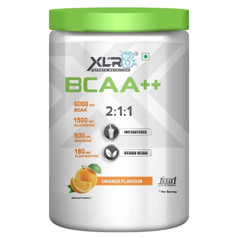 XLR8 Sports Nutrition BCAA++ Powder Supplement - Vegan Instantised BCAA - Orange