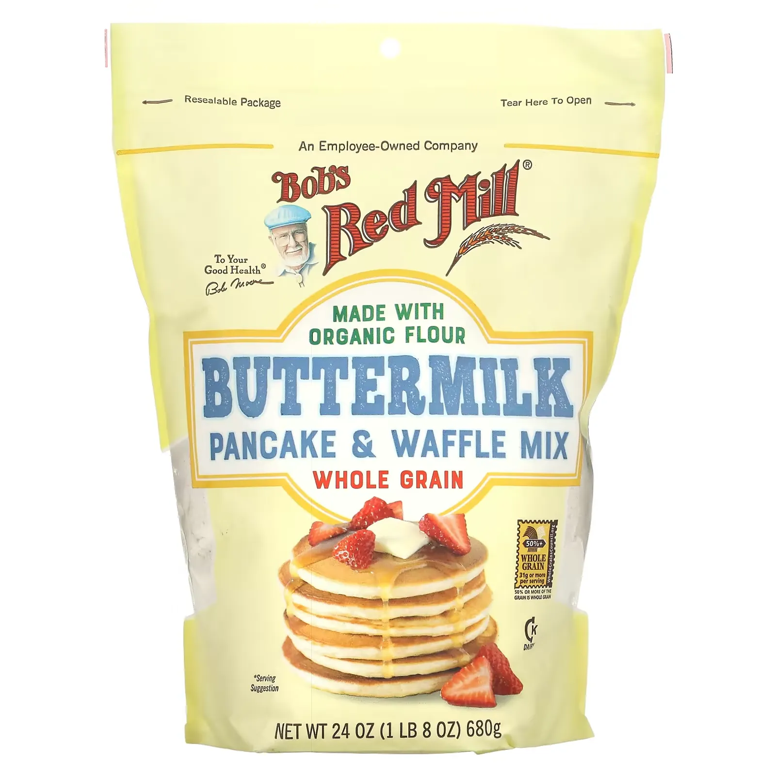 Buttermilk Pancake & Waffle Mix, Whole Grain, 24 oz (680 g)