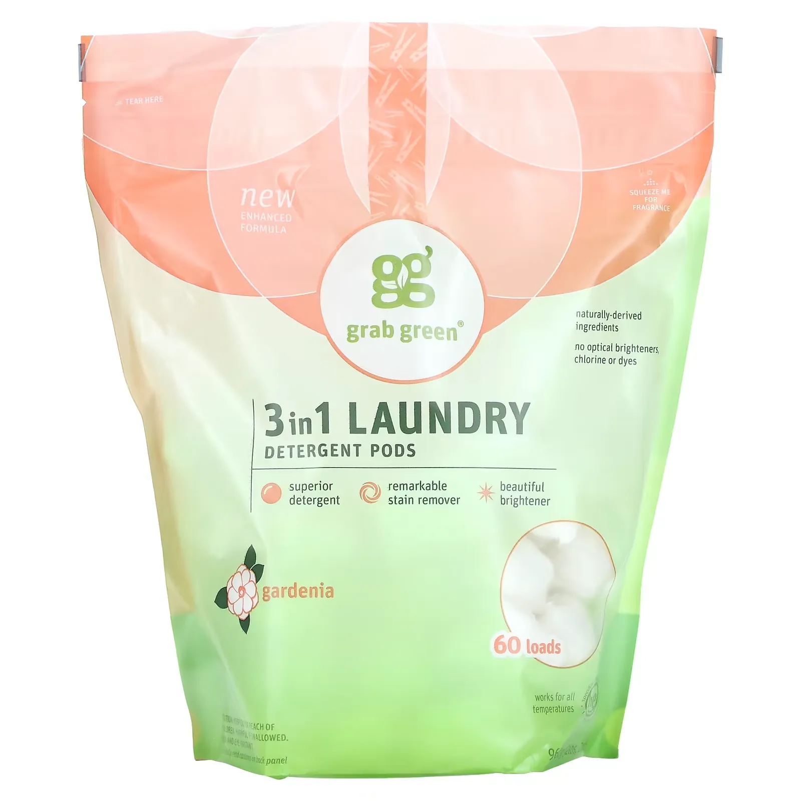 3-in-1 Laundry Detergent Pods, Gardenia, 60 Loads, 2 lbs 2 oz (960 g)