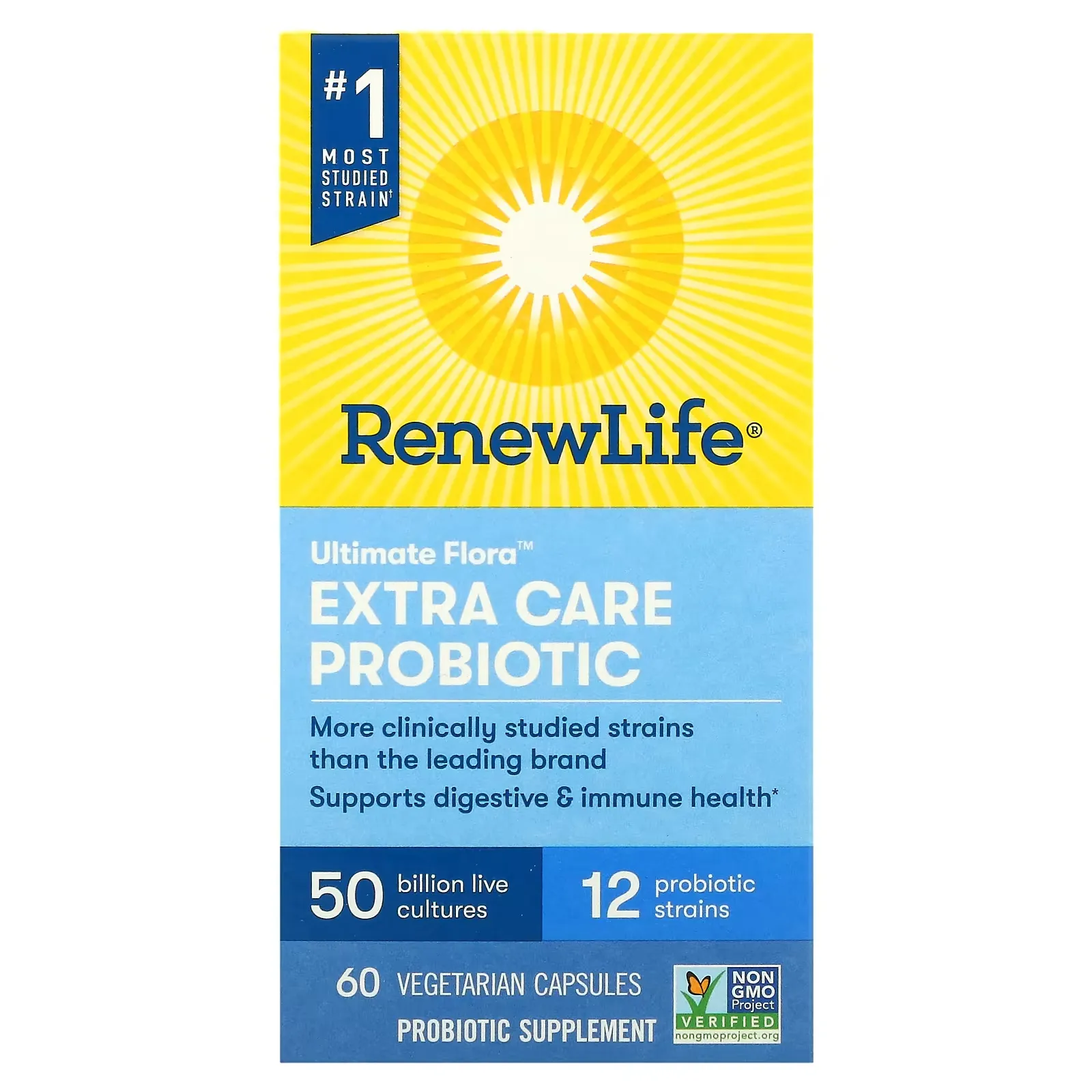 Ultimate Flora, Extra Care Probiotic, 50 Billion Live Cultures, 60 Vegetarian Capsules