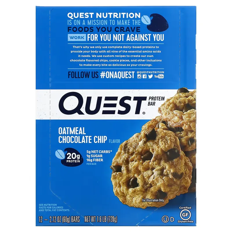 Protein Bar, Oatmeal Chocolate Chip, 12 Bars, 2.12 oz (60 g) Each