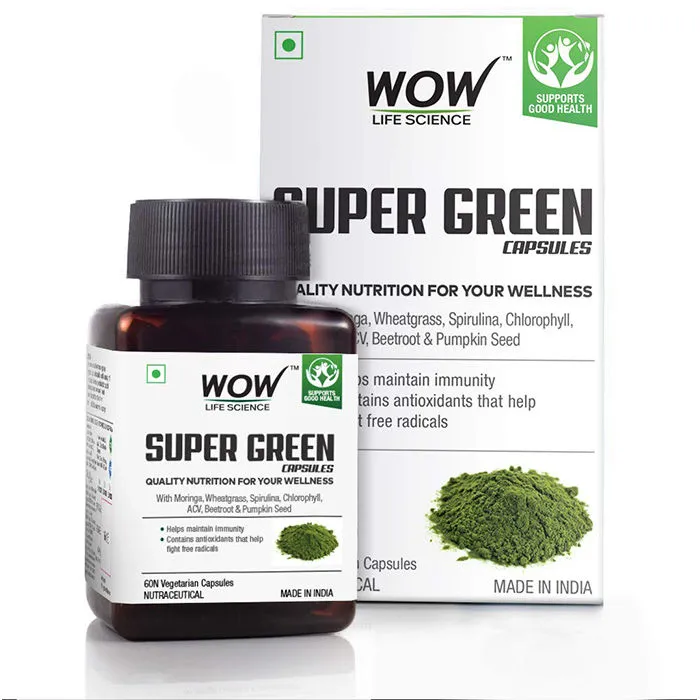 WOW Life Science Super Green Capsules - 60 Vegetarian Capsules