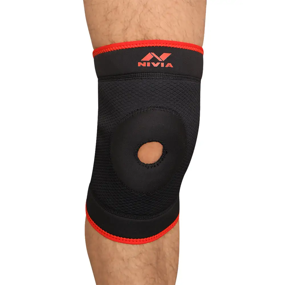 Nivia Orthopedic Knee Support with Patella Hole Slip-In Type (RB-11),  Black-Red  Small