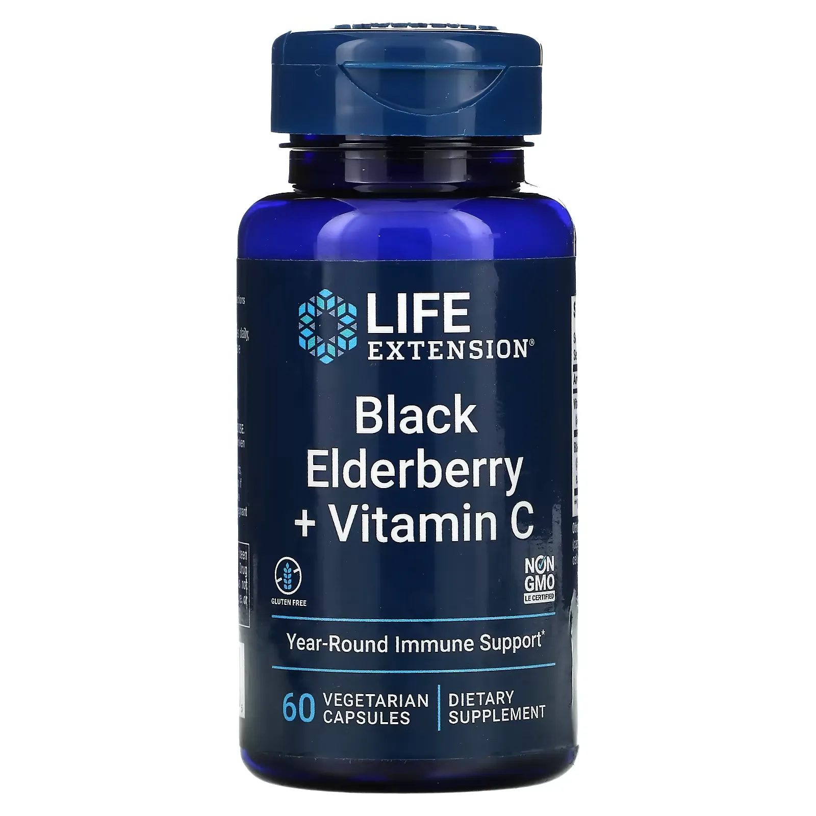 Black Elderberry + Vitamin C, 60 Vegetarian Capsules