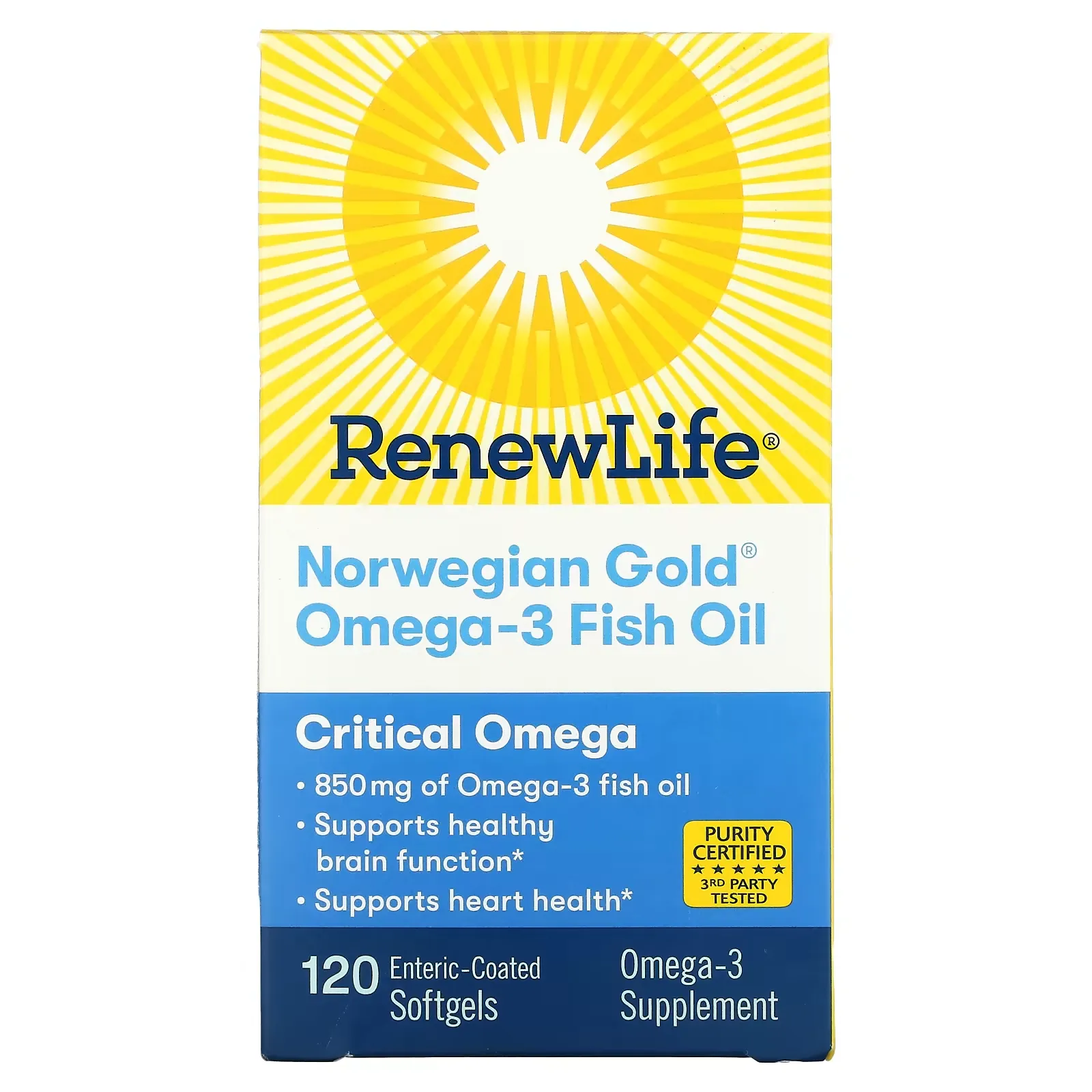 Norwegian Gold Omega-3 Fish Oil, 850 mg, 120 Enteric-Coated Softgels