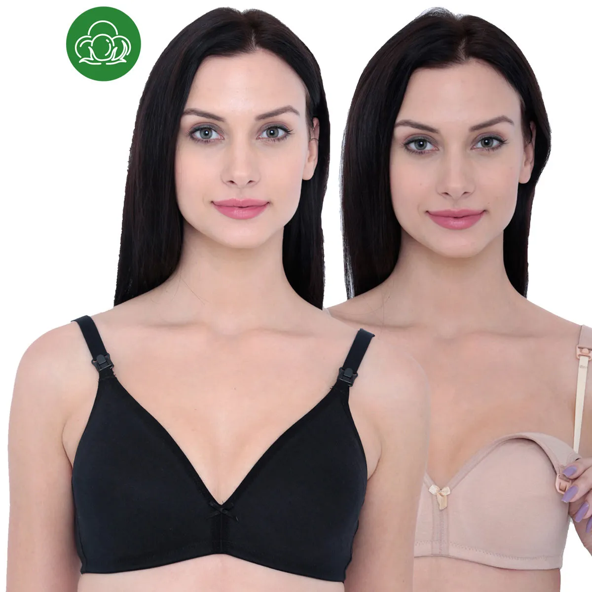 Inner Sense Organic Cotton Antimicrobial Nursing Bra Pack of 2 - Black