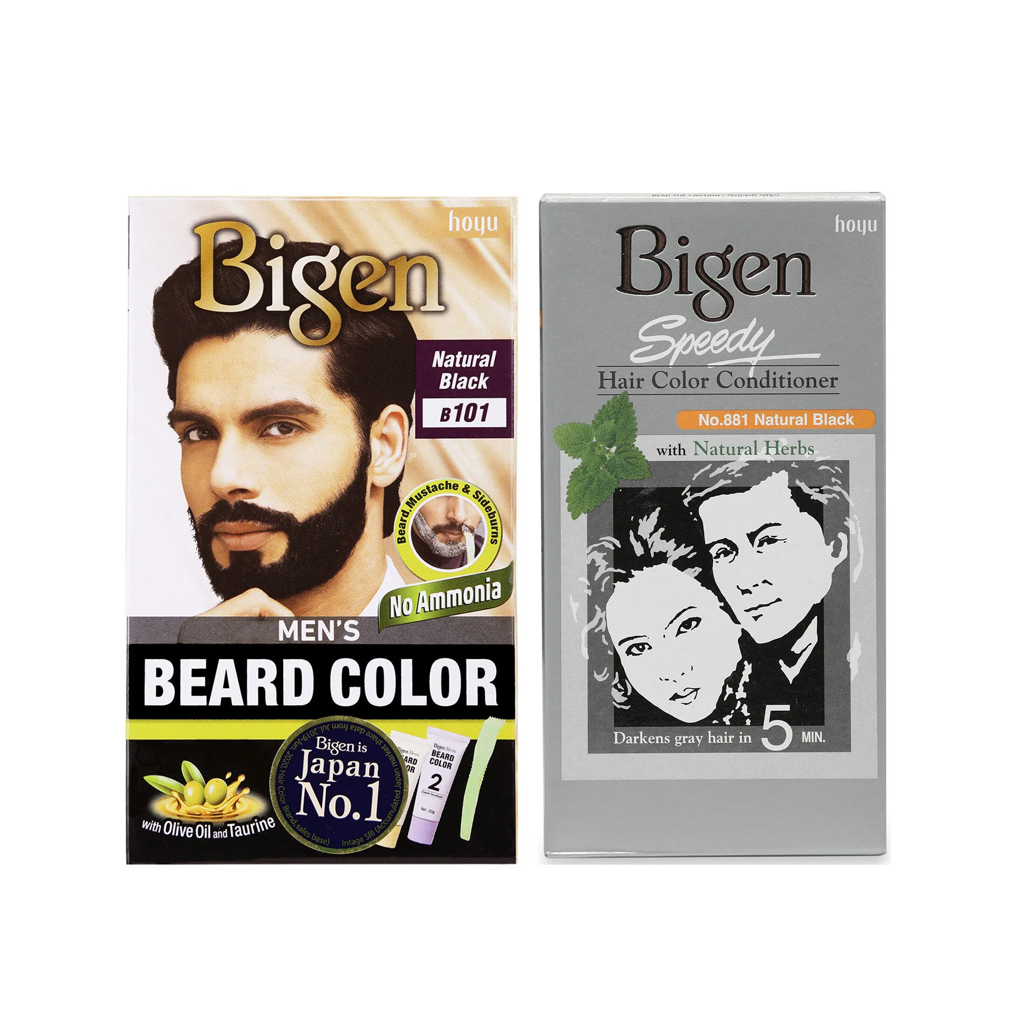 Bigen Beard Color Natural Black B101 & Hair Color Conditioner 881 - Pack Of 2