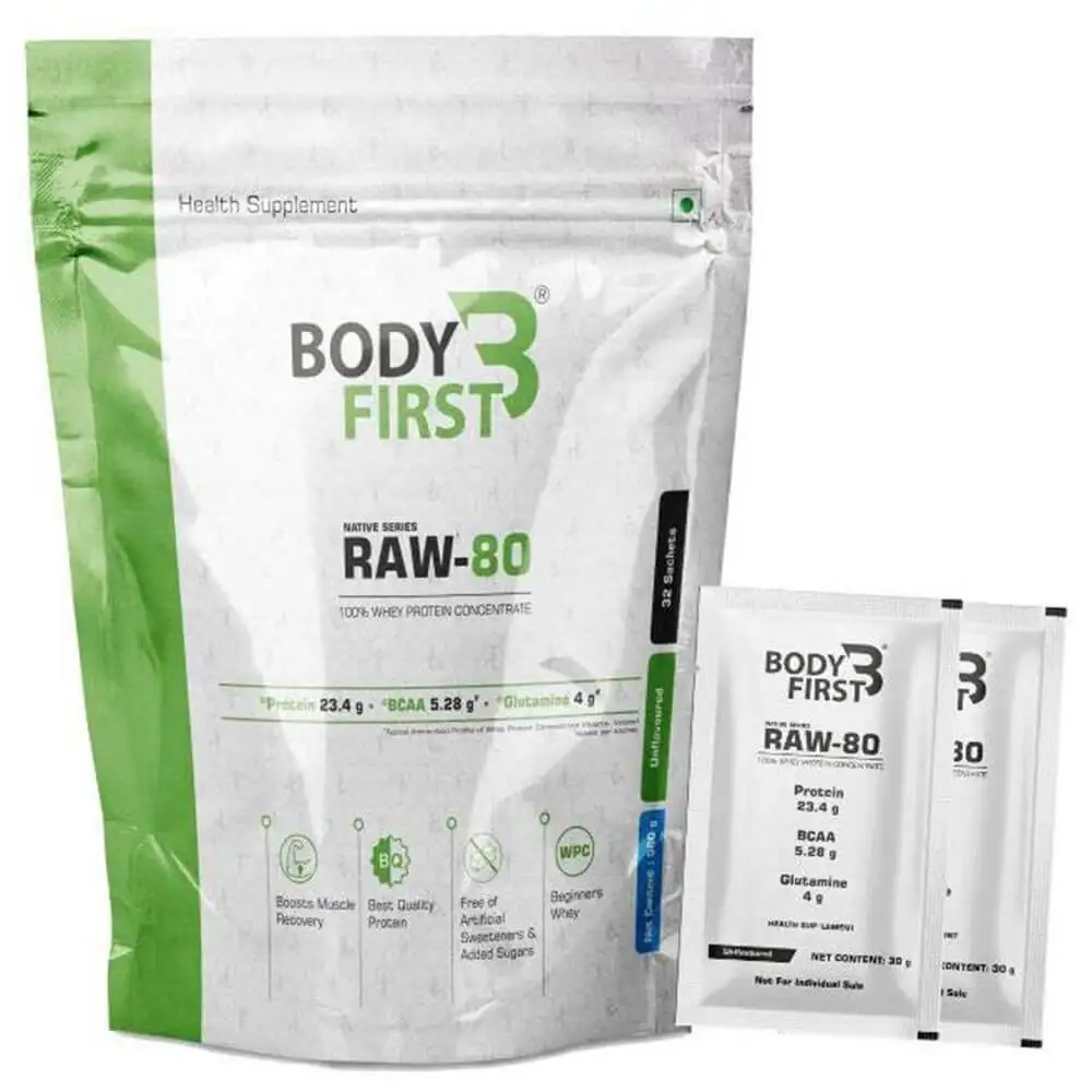 BodyFirst Raw 80 Whey Protein Concentrate,  32 sachets/pack  Unflavoured