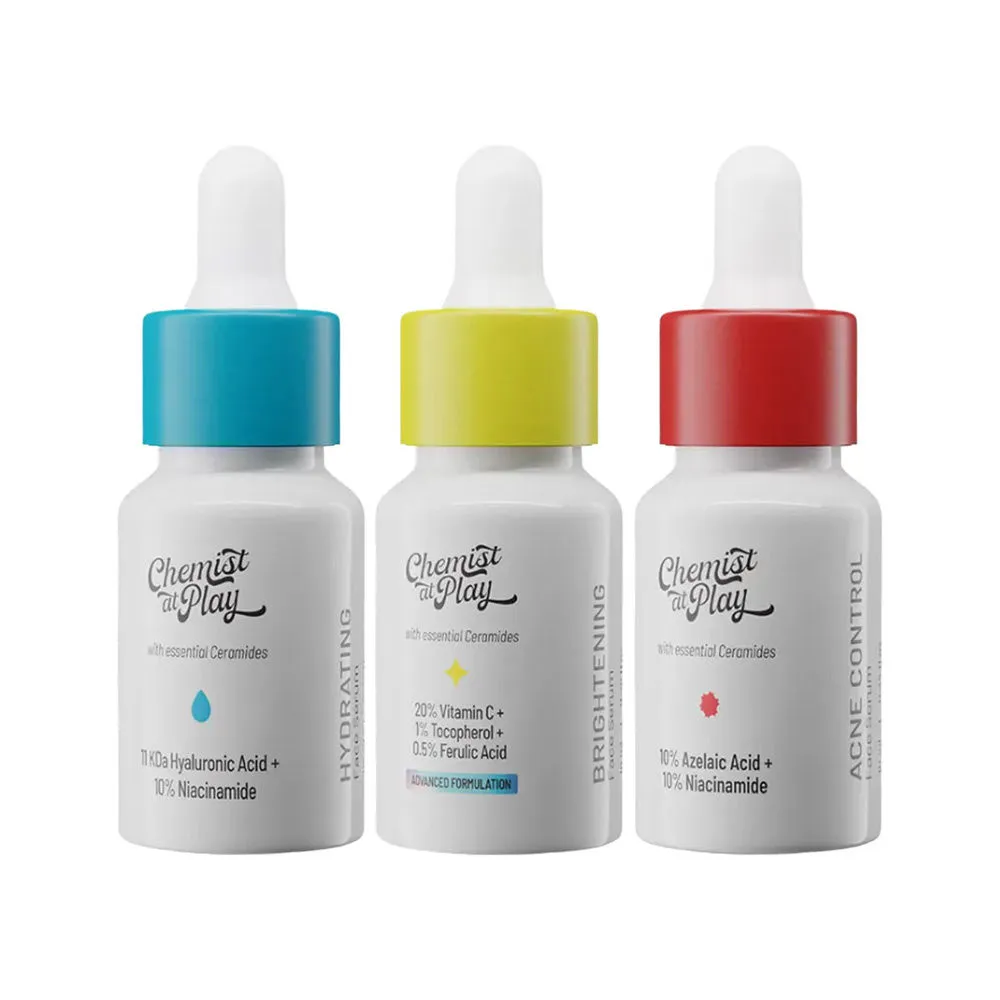 Chemist at Play Minicaps Trio, Hydrating + Advanced Brightening + Acne mini-serums