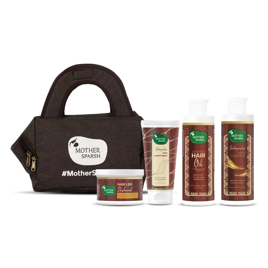 Mother Sparsh Hair Treatment Kit With Hair Lep- Herb Hair Oil- Jabapushp Hair Cleanser & Conditioner